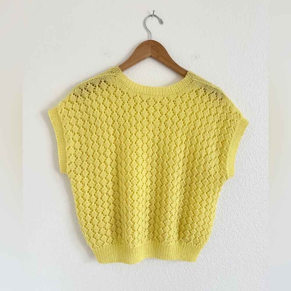 VINTAGE handmade yellow pointelle sweater top / size S-M - Picture 4 of 4